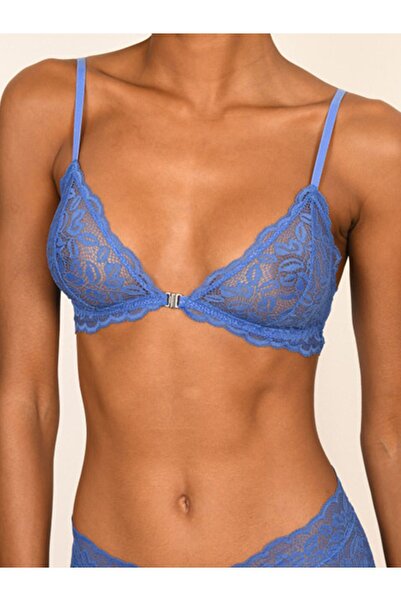 BICCA Серія Whitney Бюстгальтер без кісточок з мереживною передньою частиною, застібкою і трикутними прозорими мереживними чашками, синій