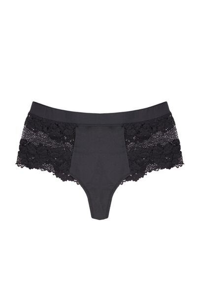 BICCA Elysia Serisi Yüksek Bel Dantelli Transparan Tanga Dantel Detaylı String Kesim Külot Siyah
