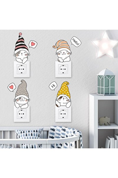 Kt Grup قطط لطيفة في قبعات مزخرفة متعددة الأغراض، مجموعة من 4 ملصقات