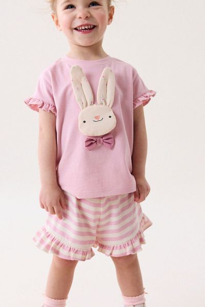Next Baby Pink Rabbit Patterned Cotton Shorts Set