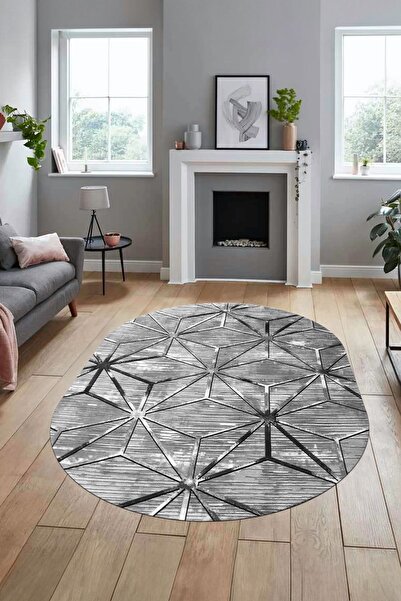 EY HOME 3D Printed Non-Slip Base Washable Modern Oval Runner Hallway Kitchen ...