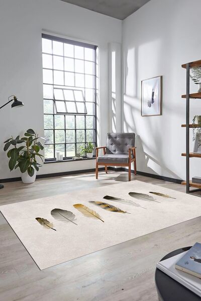 EY HOME Yaprak Desenli Baskılı Kaymaz Taban Yıkanabilir Yolluk Mutfak Salon H...