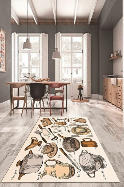 EY HOME Tencere Fincan Bıçak Tabak Bardak Desenli Yıkanabilir Yolluk Mutfak H...