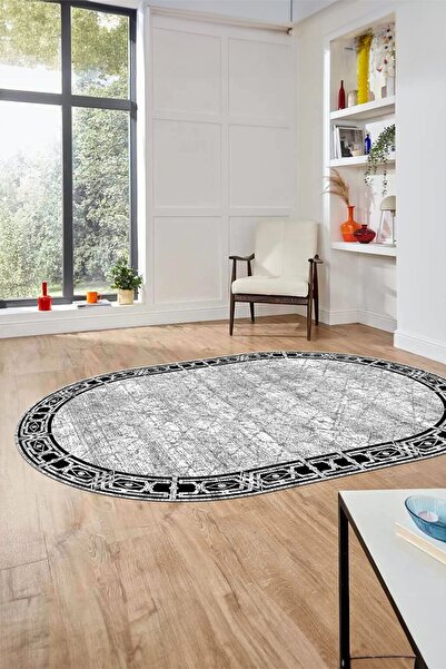 EY HOME Çerçeveli Baskılı Kaymaz Taban Yıkanabilir Oval Yolluk Mutfak Salon H...