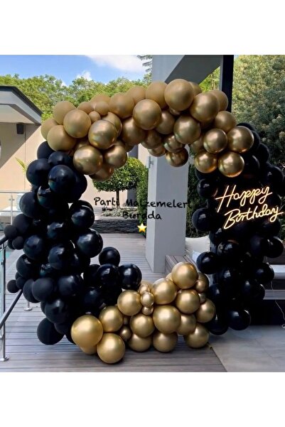 Partimalzemeleriburada Gold Siyah Balon Seti 50 Li