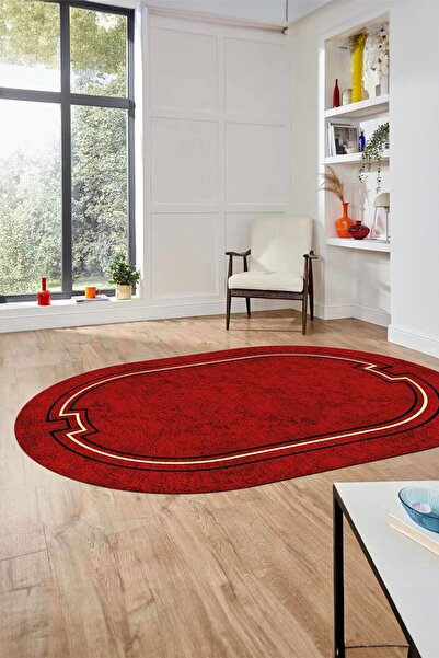 EY HOME Dijital Kaymaz Taban Yıkanabilir Zarif Çerçeveli İnce Oval Yolluk Sal...