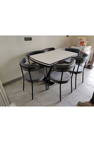 ELEN HOME Yemek Masası Mutfak Masası 6 Kişilik ( AÇILIR MASA )Masa Sandalye M...