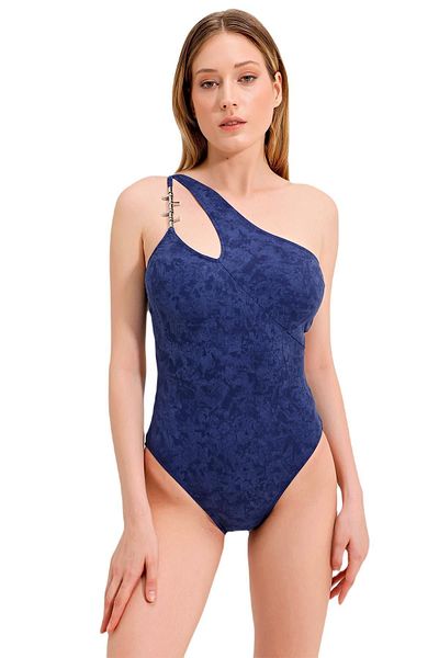 ZEKİ Navy Blue One Shoulder Swimsuit