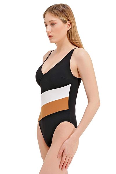 ZEKİ Zeki Gold Black Swimsuit - Accessory Detailed