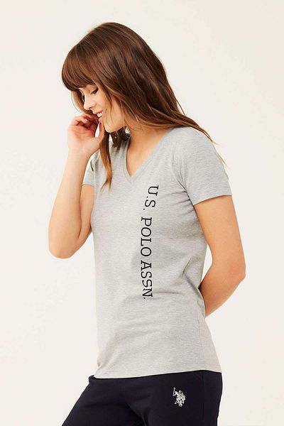 U.S. Polo Assn. Women's Licensed Uspa Gray Melange Cotton Short Sleeve V-Neck T-Shirt