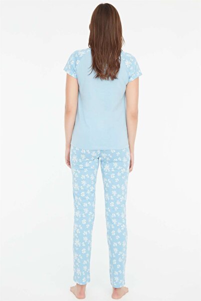 Mod Collection Blue Round Neck Women's Pajamas Set - 3857