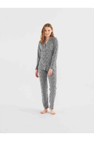 Mod Collection Set de pijamale pentru femei Grey Melange MOD COLLECTION - Longitudinal Placket 023K37ZE9TA9GRP