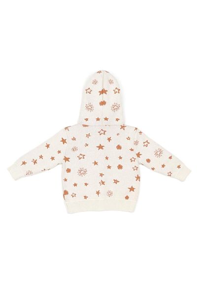 Baboo Patterned Organic Cotton Hooded Baby and Kids Cardigan - Cream