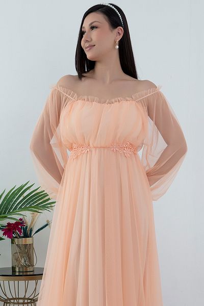 PULLIMM Rochie de seara lunga din tul - Detaliu dantela, model 13326