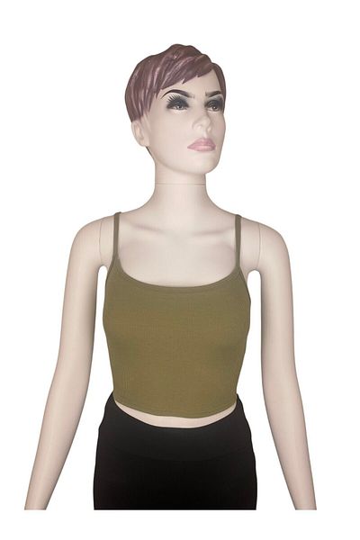 Tam12den Home Ribbed Cotton Knitted Short Crop Singlet with Rope Strap 40 cm