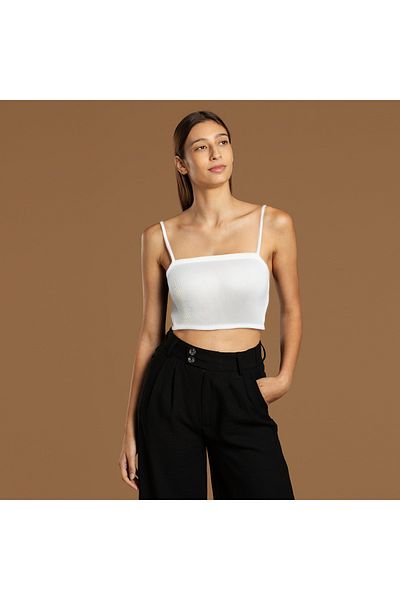 Tam12den Home Ribbed Cotton Knitted Short Crop Singlet with Rope Strap 40 cm