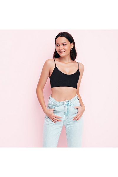 Tam12den Home Ribbed Cotton Knitted Short Crop Singlet with Rope Strap 40 cm