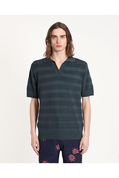 Peraluna Far Afield MARSAN POLO Crew Neck Short Sleeve 100% Organic Cotton Men's Knitwear T-Shirt - Navy