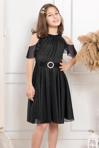 SUBU TASARIM Black Glitter Tulle Children's Evening Dress - MDV310