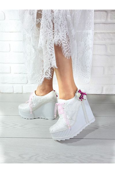 Modavien Women's Wedge Heel Fuchsia Rose Bridal Shoes