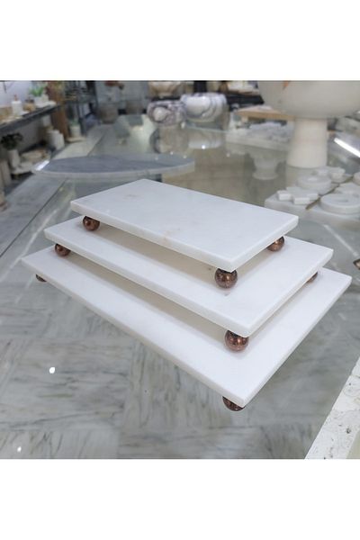 Sümeyra Marble Art Σετ δίσκου παρουσίασης MARBLE 3 τεμαχίων Λευκό και Χάλκινο
