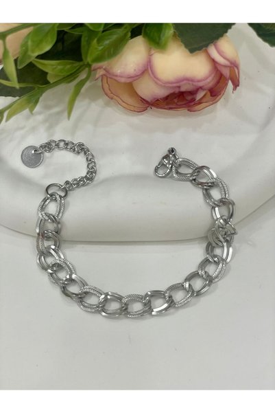 stainless steell سوار نسائي فضي اللون 316 لتر - موديل درب التبانة، 17/22 سم