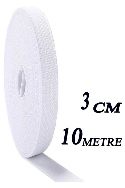 Kent Pazarı 3 Cm 10 M Beyaz Dar Dokuma Bel Paça Don Lastiği Yassı Geniş Lasti...