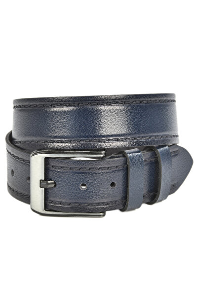 DeepSEA Ανδρική δερμάτινη αθλητική ζώνη Navy Blue - Λεπτομέρεια μονής ραφής, ...