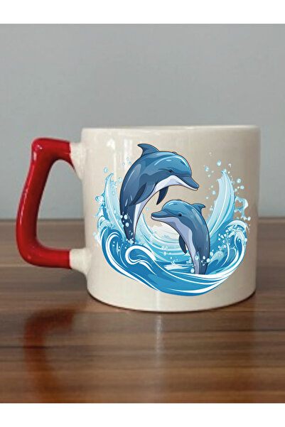 lili hediyelik كوب هدية مطبوع عليه دولفين - كوب شاي وقهوة من السيراميك