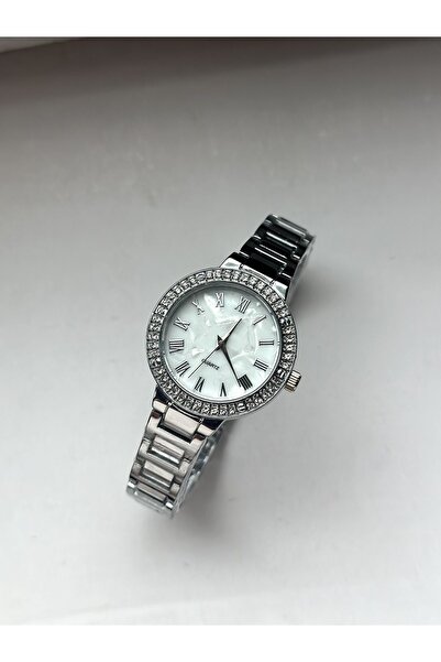 İnogge Silver Color Enameled Dial Women's Round Wristwatch