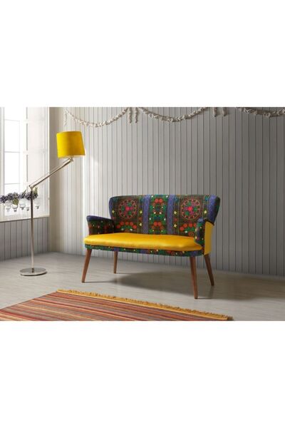 mobilyabazari Etnik Desen Ikili Koltuk, Salon, Balkon (Sarı)