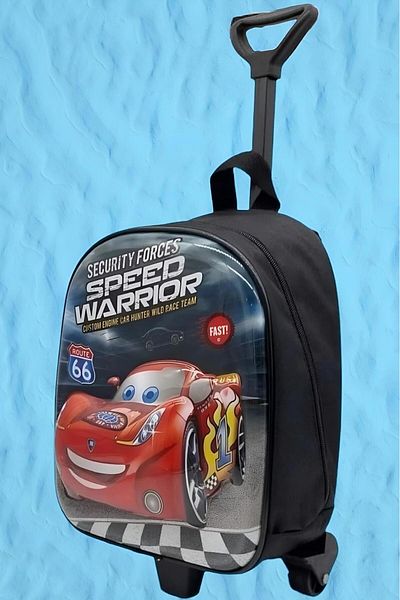 Tezzgelsin Rucsac pentru grădiniță cu roți cu racletă Lightning Mcqueen Race Car Geantă de școală imprimată în relief