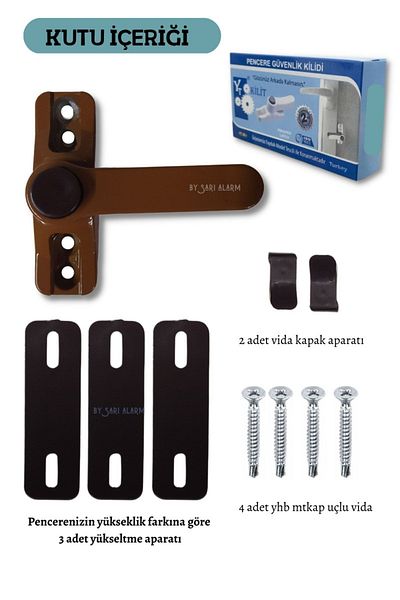 yt kilit Yt Window Security Lock with Button 1stQuality Light Brown (With Yellow Alarm Assurance)