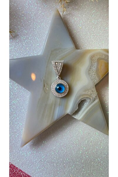 Luna Argento Beyaz Altın Kaplama Nazar Boncuklu 925 Ayar Gümüş Kolye Ucu