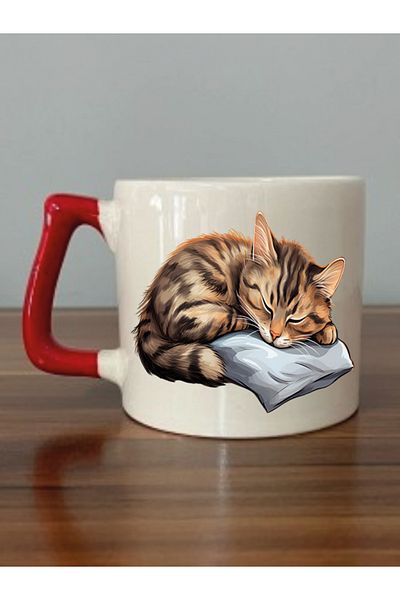 lili hediyelik Tabby Cat Printed Souvenir - Ceramic Tea and Coffee Glass