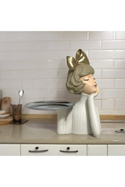 ufak dusler atölyesi Sunumluk tepsi tutan kiz dekoratif obje biblo sunum