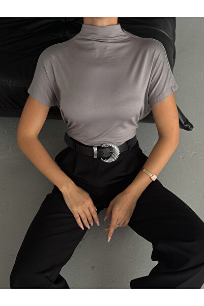 ladyzey gray stand collar women's blouse - off shoulder