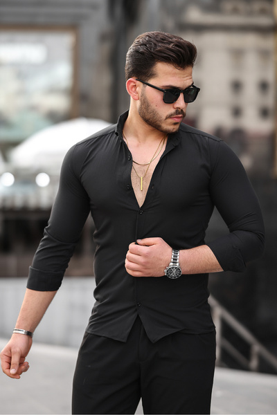 MODAFE Dar Kesim Likralı Keten Gömlek