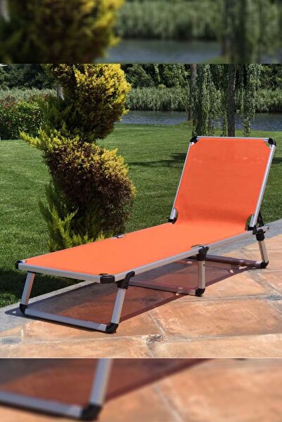 Alezy Fileli Katlanır Plaj Balkon Havuz Kademeli Şezlong Turuncu