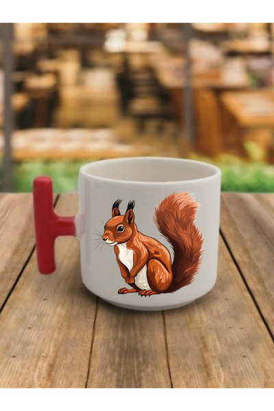 lili hediyelik كوب قهوة لطيف بطبعة سنجاب - كوب شاي وقهوة من السيراميك هدية