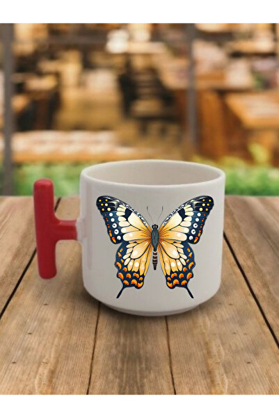 lili hediyelik كوب سيراميك بتصميم فراشة بلون القهوة - كوب هدية