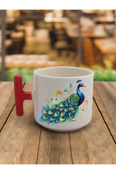 lili hediyelik Colorful Peacock Coffee Cup - Gift Ceramic Tea and Coffee Cup