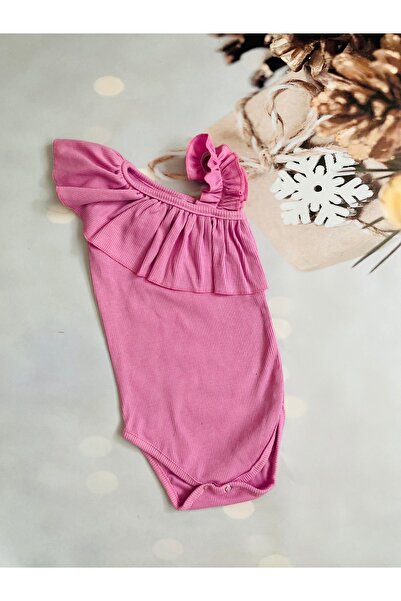 Mini Kids Baby بدلة للجسم للفتيات الصغيرات بحزام كتف واحد وكشكشة أرجوانية