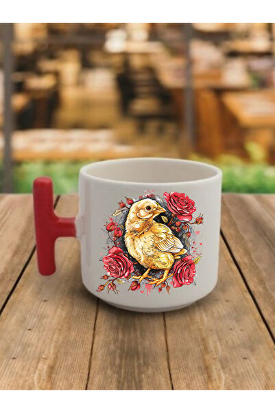 lili hediyelik كوب قهوة بنمط الفرخ والزهور - كوب سيراميك هدية