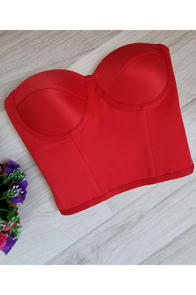 FİYPER Ready Size Red Satin Corset Bustier - Underwire