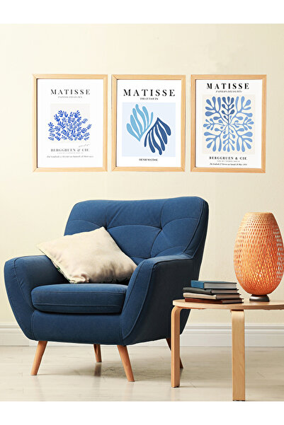 Linacci Linwood Triple Framed Mdf Print Matisse Blue Leaf Natural Laminated Wood Look