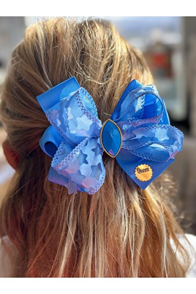 QUEEN AKSESUAR Custom design luxury plied tulle star patterned with stones automatic collet women's children's buckle bebe blue