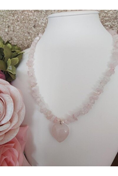 MELODY Pembe Kuvars Kalpli Kırık Doğal Taş Kolye