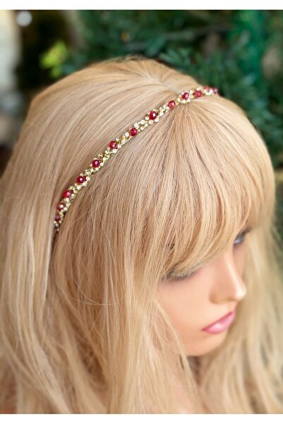 QUEEN AKSESUAR İthal lüks özel tasarım metal kristal taşlı papatya çiçek motifli taç kırmızı kadın çocuk tacı