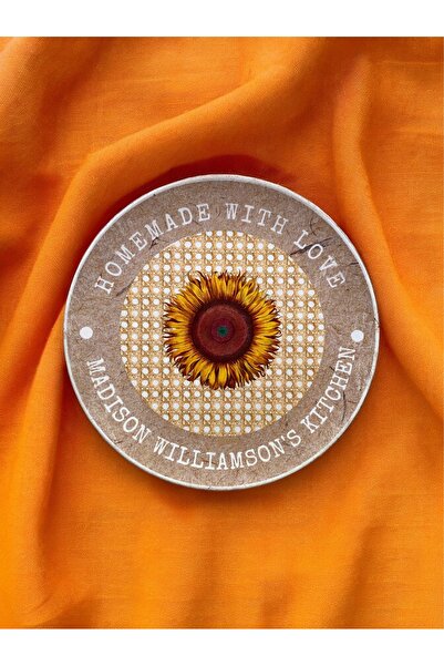 unique florya Hazeran Rattan Ayçiçeği Desenli Duvar Tabağı Dekoratif Bahçe Ba...